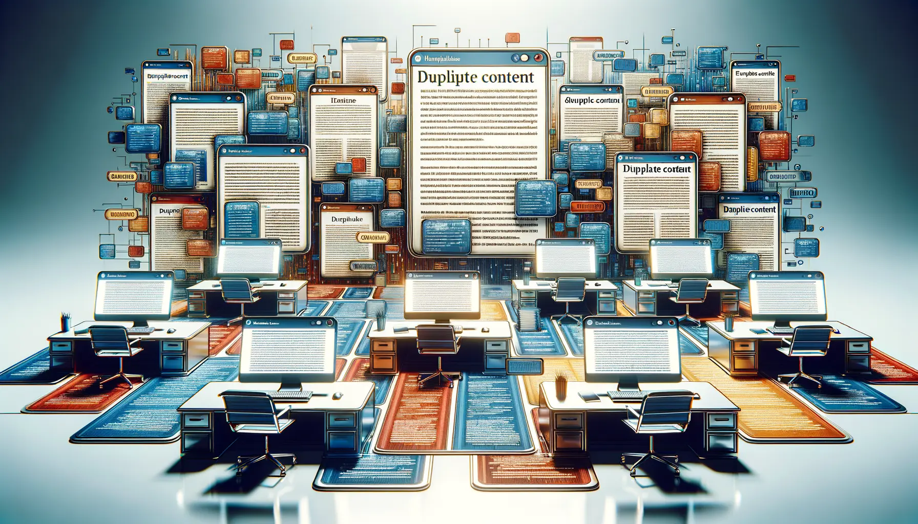 Duplicate Content SEO Illustration für Website-Analyse und Suchmaschinenoptimierung