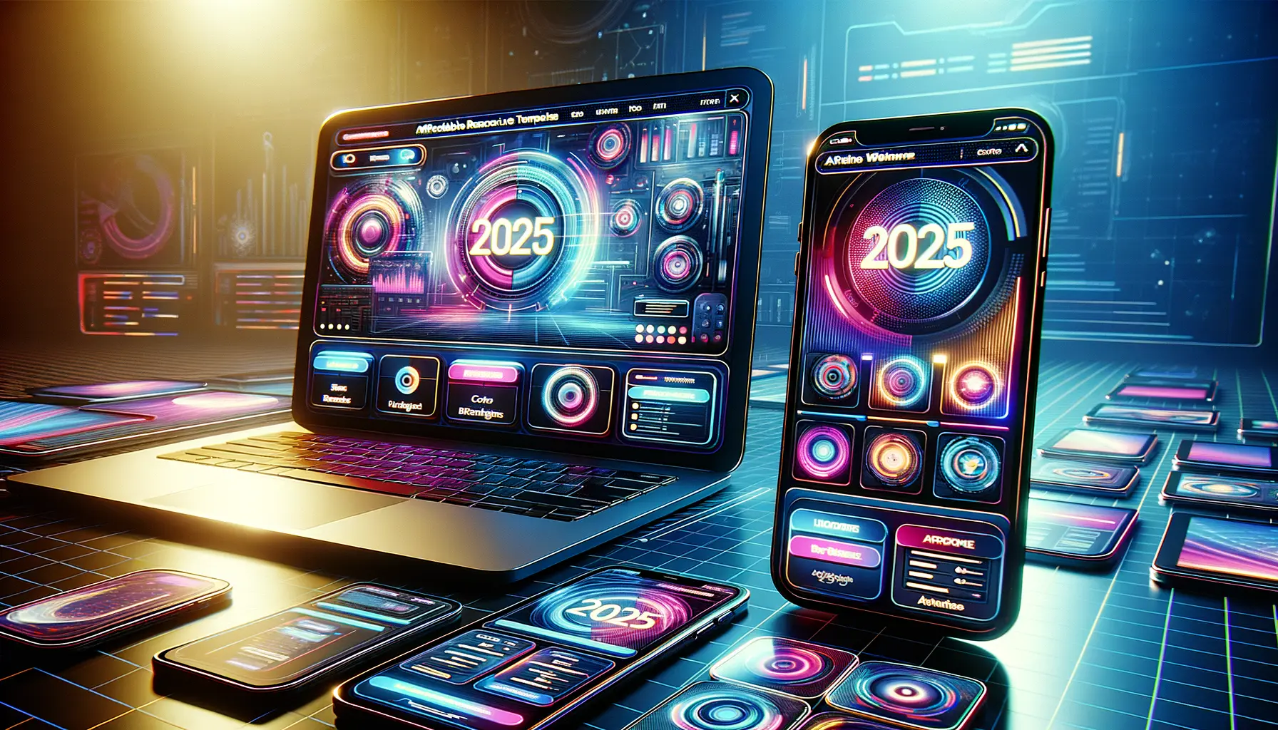 Günstige responsive Website-Vorlagen am Bildschirm mit mobiler Ansicht 2025