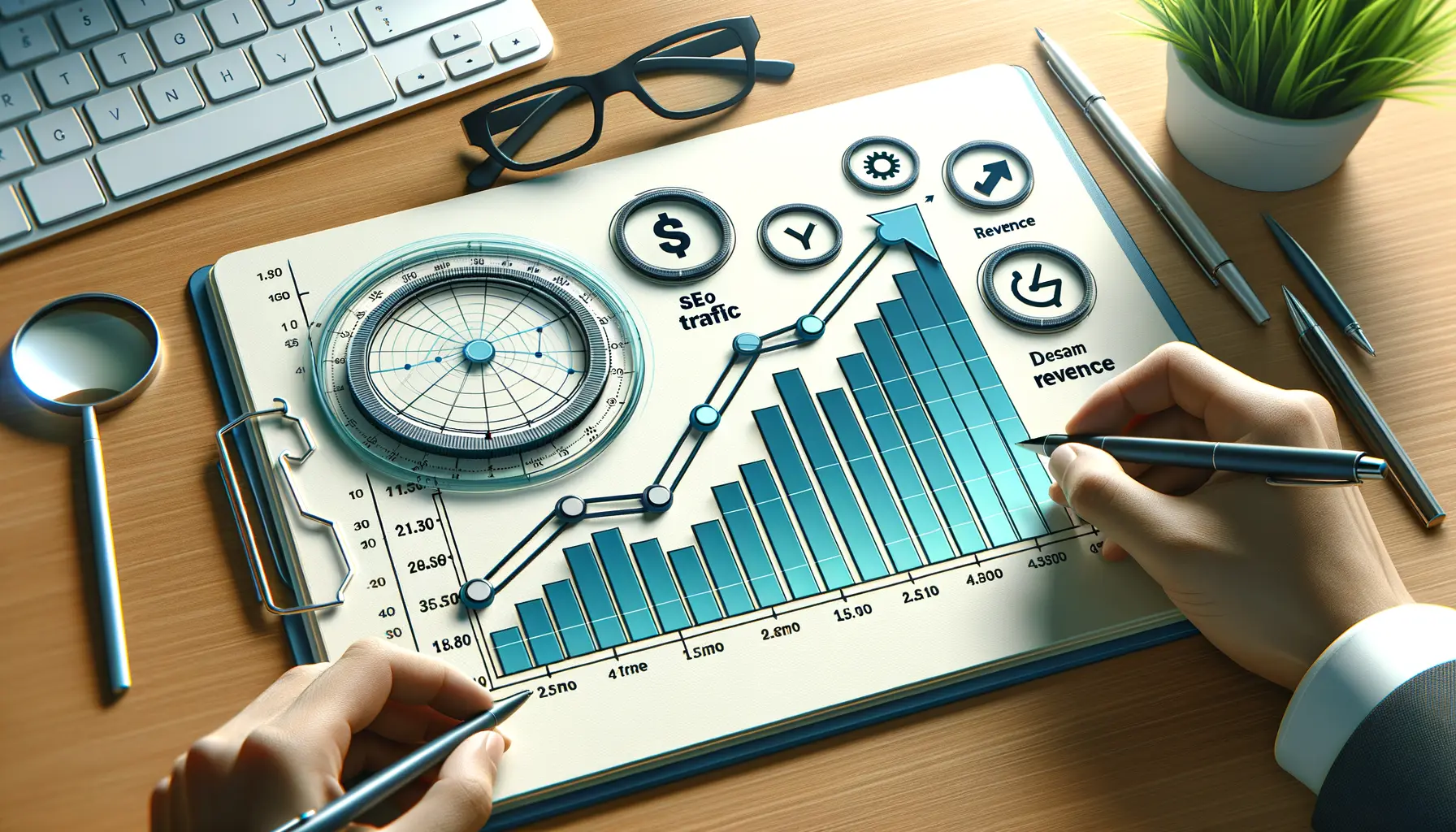 Erfolgskurve mit steigender Sichtbarkeit durch professionelle SEO Dienstleistungen