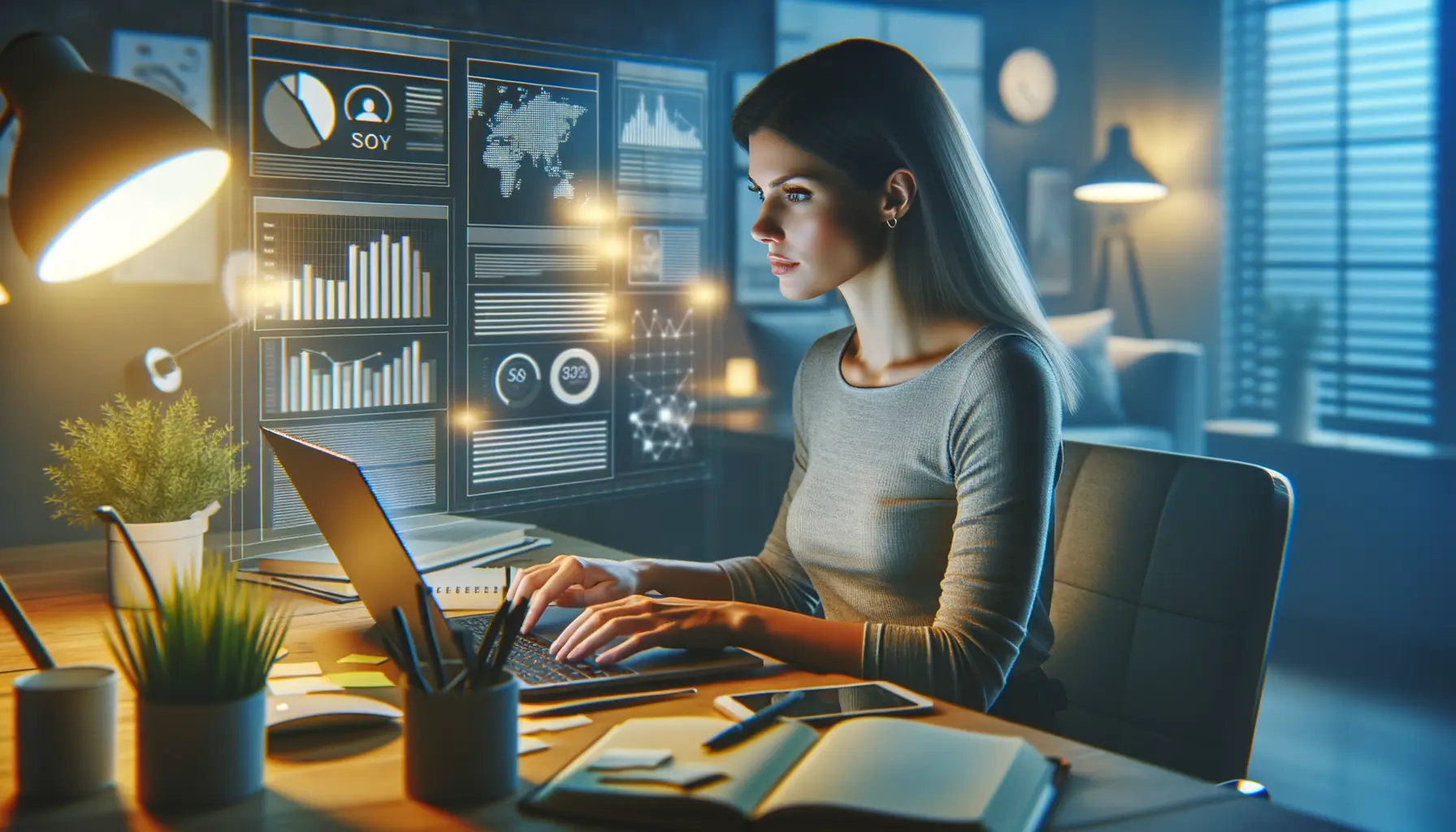 Texter arbeitet digital an SEO-optimierten Texten mit Laptop