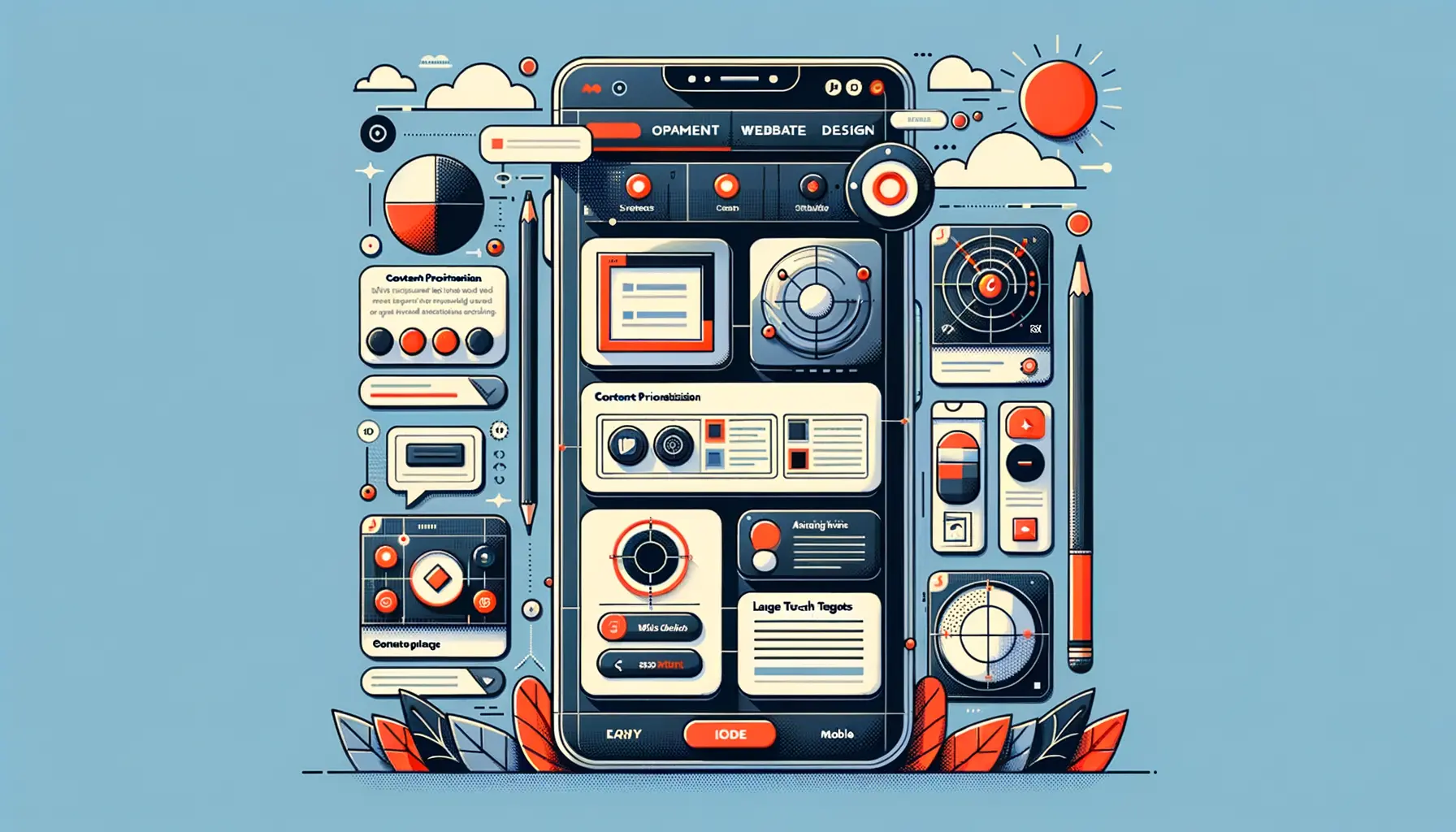 Mobile-optimiertes responsives Webdesign mit Priorisierung von Inhalten und großen Touch-Elementen